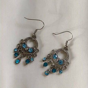 VTG Silver Blue Iridescent Gypsy Earrings